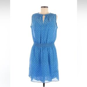 Lauren Ralph Lauren Blue Print Sheer Overlay Keyhole Neck Sleeveless Dress Sz 6